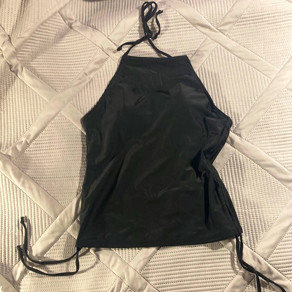 BLACK BATHING SUIT TOP- halter, adjustable ties
